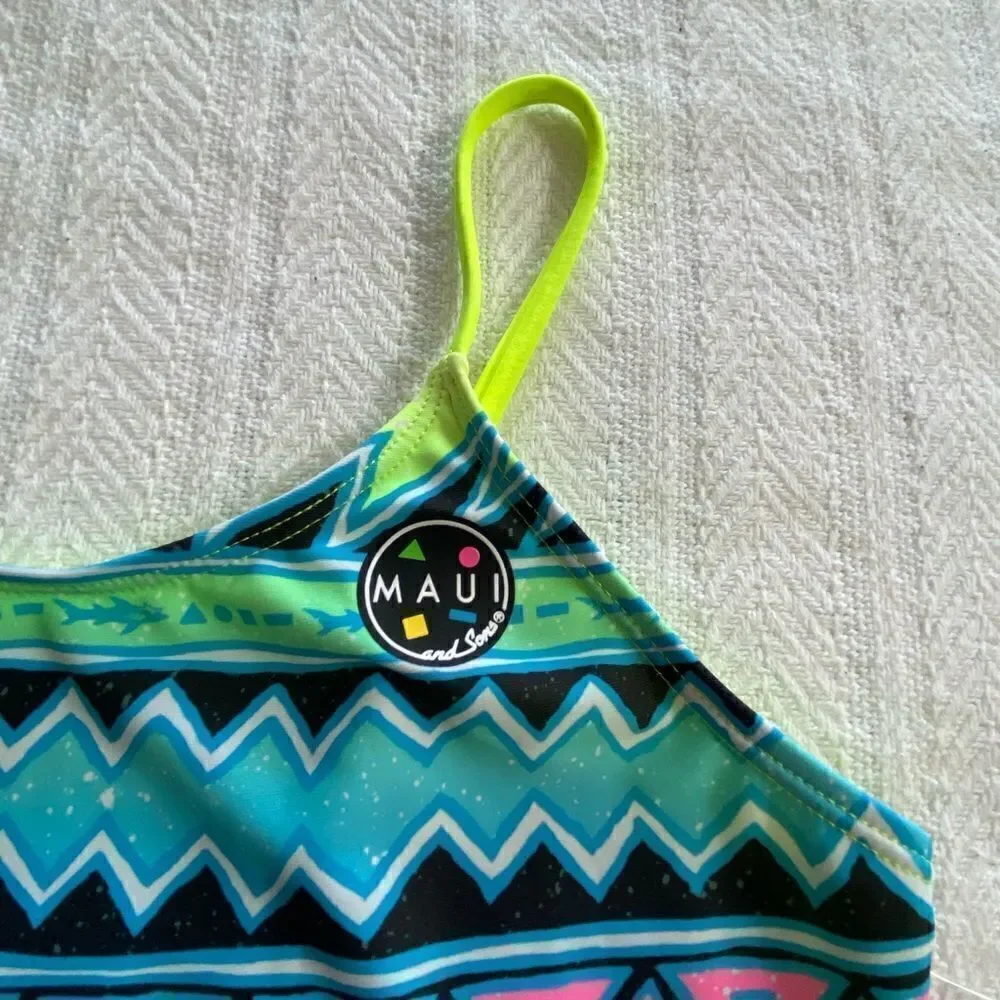 MAUI & SONS BIG GIRLS LARGE(14)TRIBUL STRIPE ONE- PIECE SWIMSUIT